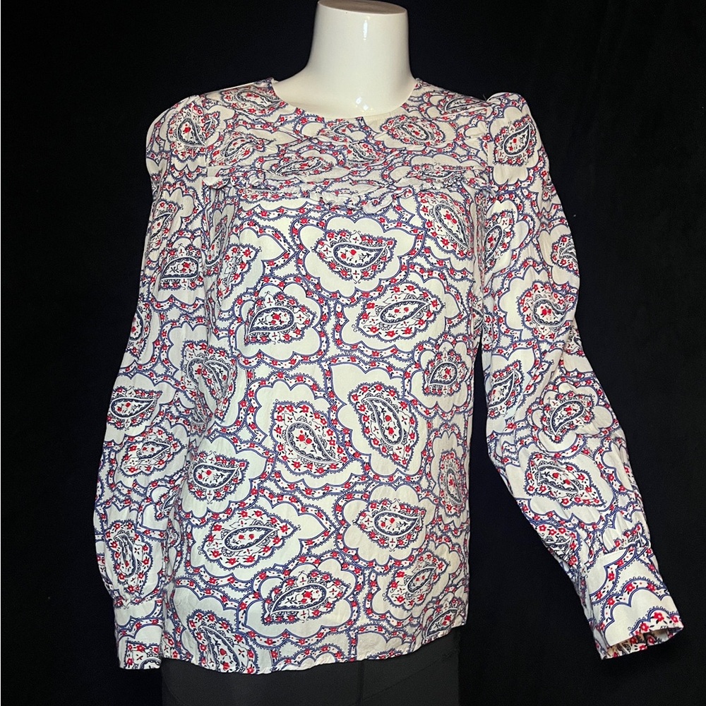 Talbots paisley top, size Petite Small, long sleeve with button detail.